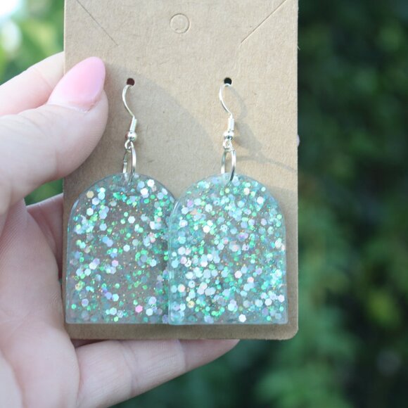 Turquoise Mermaid Glitter Earrings Hand Crafted - Picture 5 of 7